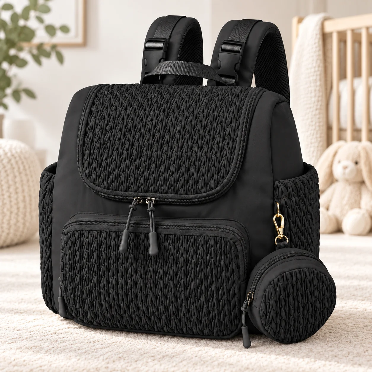 Diaper Bag Backpack for Women, Large Baby Travel Bag with 4 Insulated Bottle Pockets, Wet Dry Compartment and Wipes Pocket