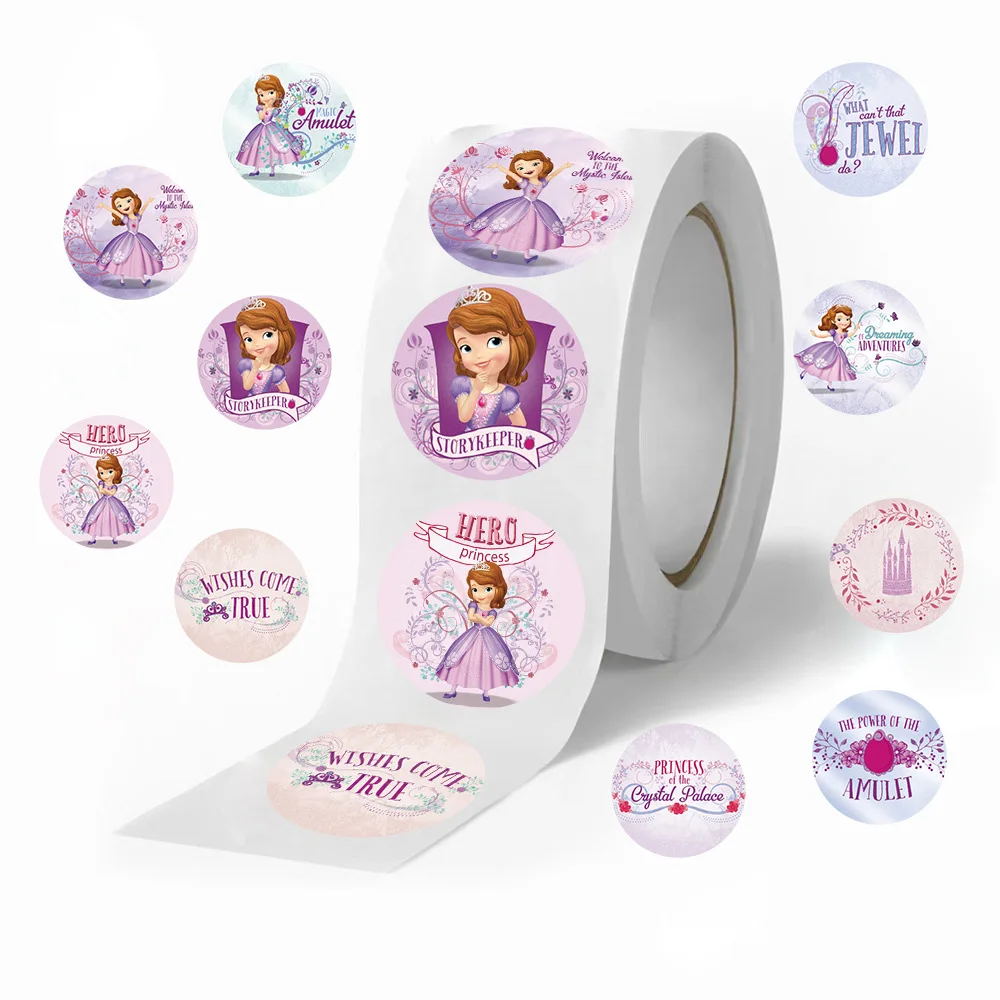 500pcs/Roll Disney Anime Cute Sofia Stickers Kawaii Princess Cartoon Seal Label Decal DIY Suitcase Phone Reward Sticker Toy Gift