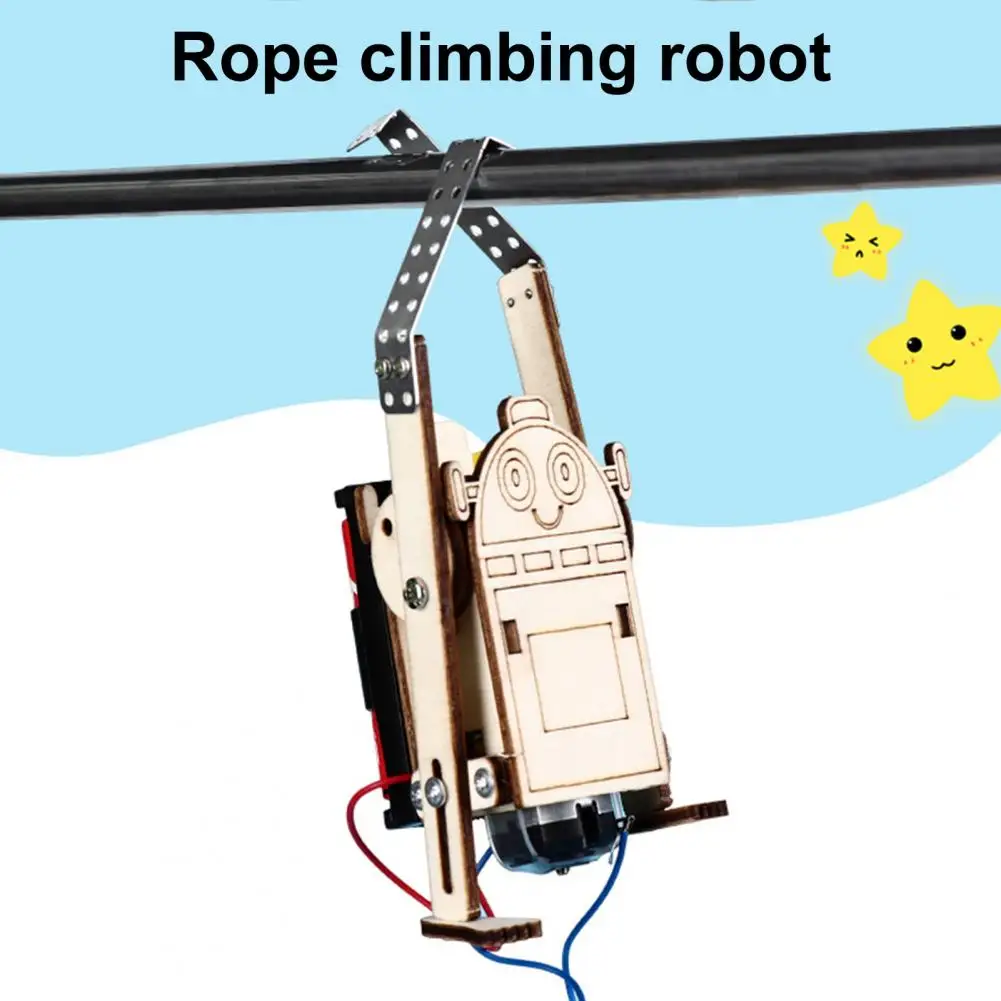 Wooden DIY Physics Electric Rope Climbing Robot Kit Exercise Practical Ability Toy Teaching Kids Physics Toy