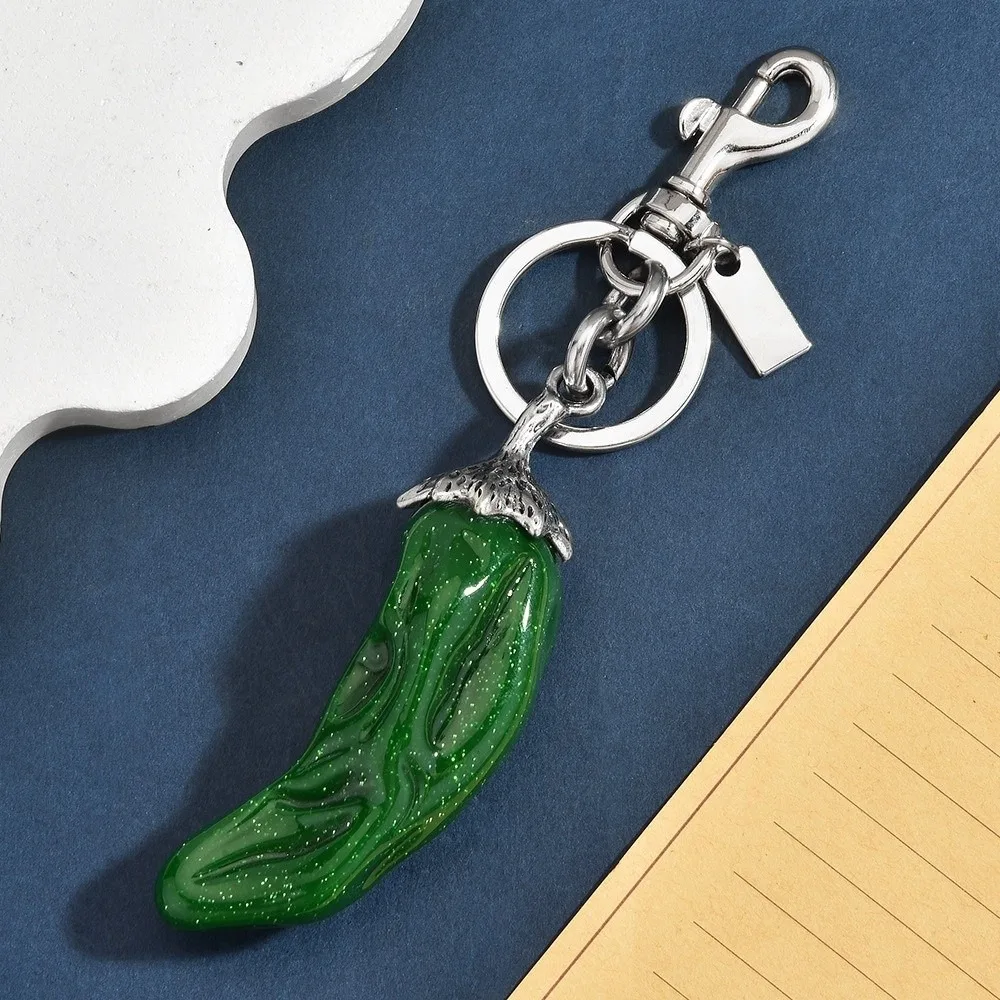 Cute Glitter Chili Pepper Keychain Handmade Portable Lucky Keyring Retro Luxury Handbag Charm for Women
