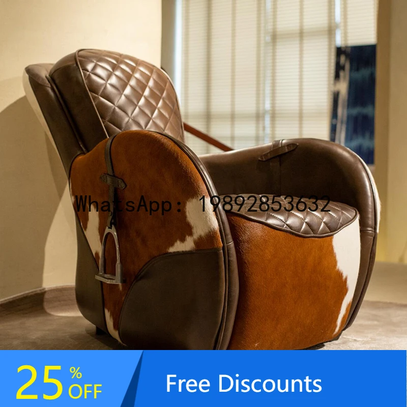 

XL Vintage Style Sofa Chair Living Room Retro Lounge Chair French Oil Wax Leather Tiger Chair