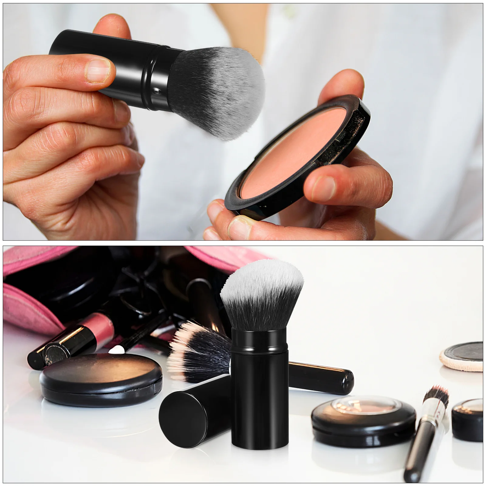 2Pcs Retractable Makeup Brush Set Travel Tools Powder Blush Brushes Soft Hair Protective Cap Makeup Blush Brush