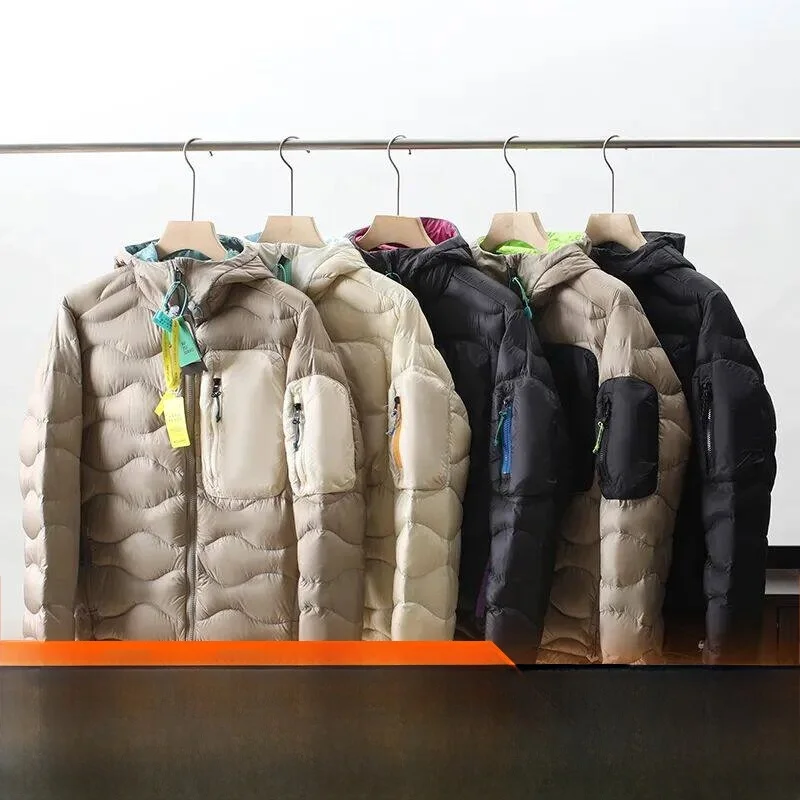 City Wild 85 White Duck down Men's Puffer Jacket Toast Bread Pattern Couple's Outdoor Style Long Sleeve Zipper Closure Regula...