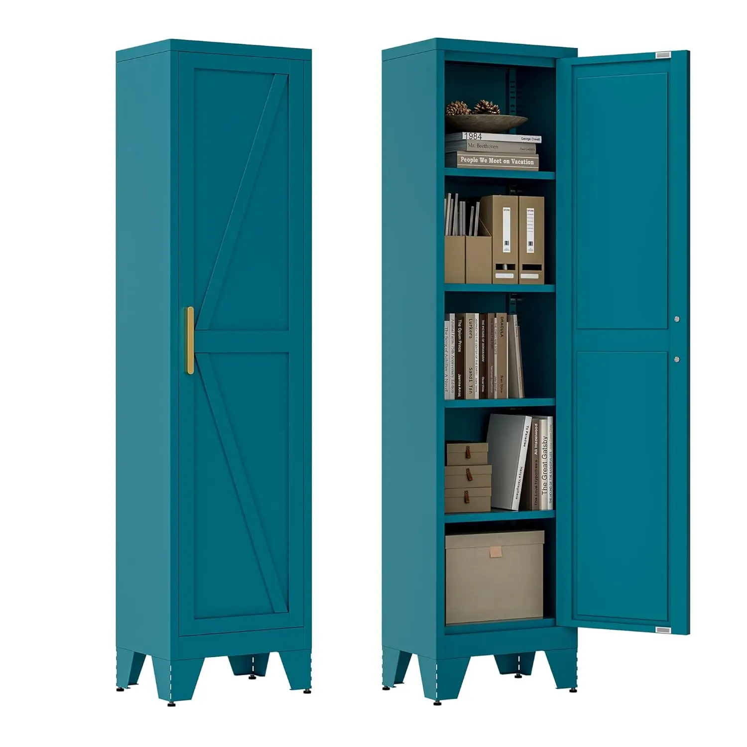 67in Metal Storage Cabinet with Barn Doors & 4 Adjustable Shelves, Kitchen Pantry Home Office Freestanding Cupboard, Customized