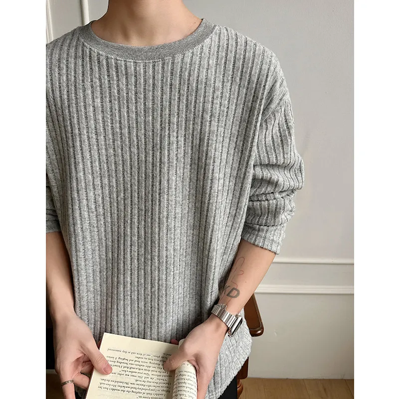 

Весенне-осенняя новая корейская уличная футболка для мужчин, модная брендовая одежда в стиле хип-хоп, свободные топы, повседневные однотонные мужские футболки с длинным рукавом