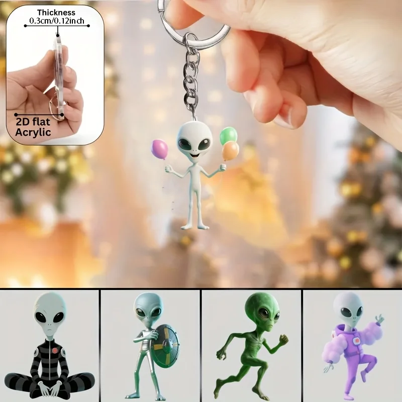 Cute Extraterrestrial Alien Keychain 5pcs 2D Acrylic Pendant Backpack Accessories Car & Home Decoration Gifts for Birthday Party