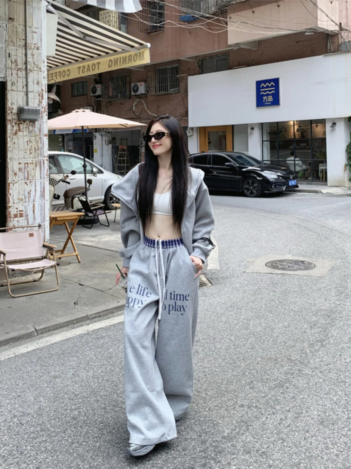 

Loose Sweatshirt Jacket And Wide Leg Pants Two Piece Set Casual Sportswear Women's Fashion Ensemble Long Sleeve Zipper Closure
