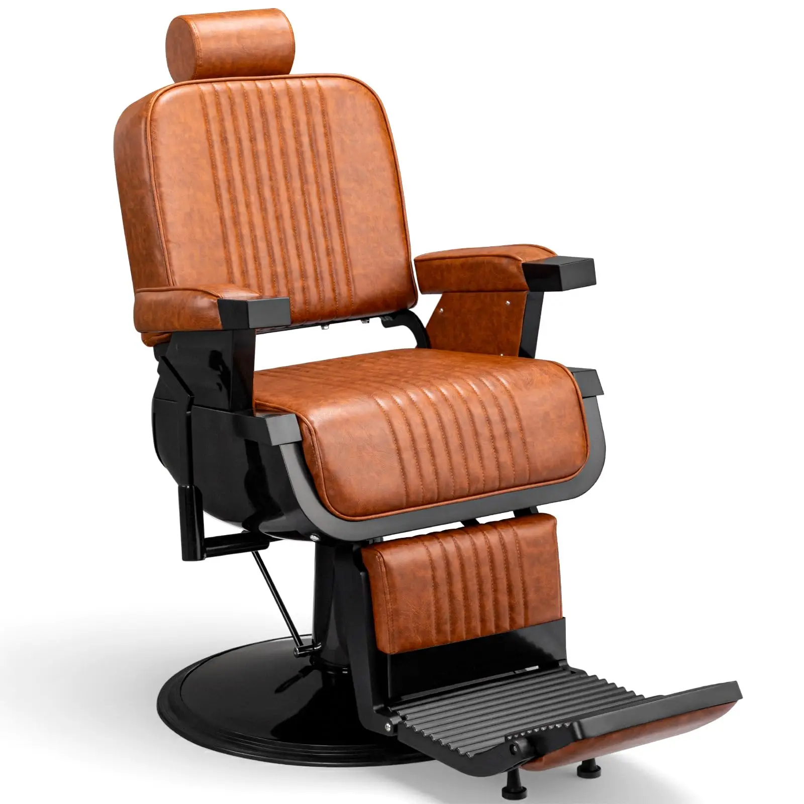 Heavy Duty Vintage Reclining Barber Chair, Black | Hydraulic Salon Chairs for Hair Stylist, with Footrest & Headrest