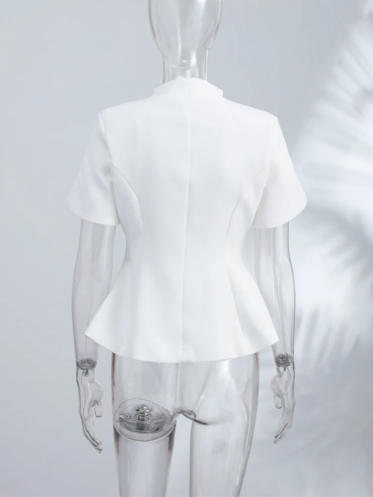 Puffärmel-Oberteil mit Froschknöpfen und Taillenschnürung für Damen, Vintage-Stehkragen, Kurze Ärmel, Rüschen, Schlankes Top, Modische Damenmode, Neue Streetwear – Detail 9