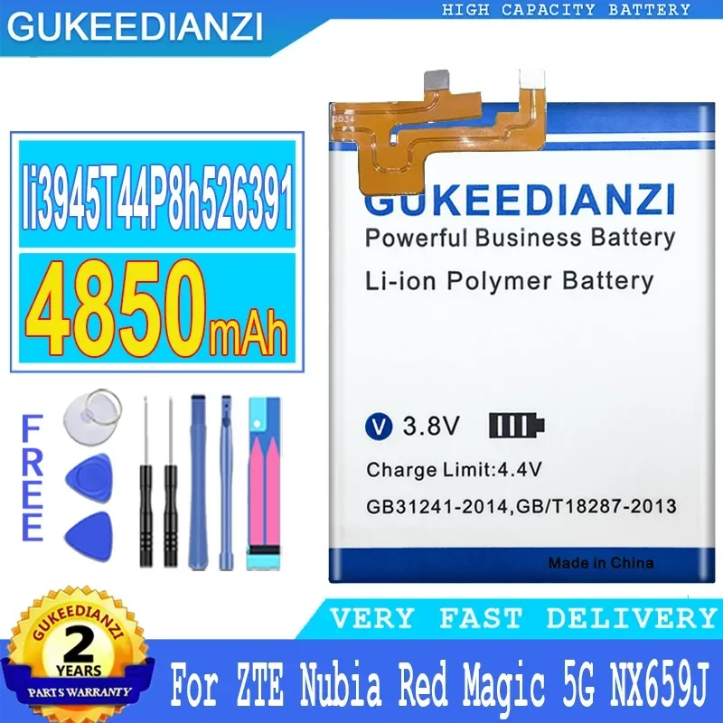 GUKEEDIANZI-High Quality Battery for ZTE Nubia Red Magic 5G NX659J, Big Power Battery, Free Tools, 4850mAh, li3945T44P8h526391