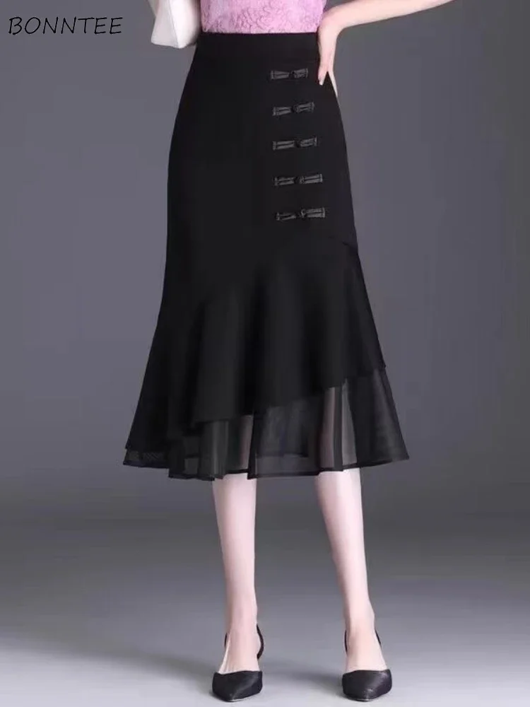 

Юбки-русалки в китайском стиле для женщин, дизайн с оборками, нежная модная эстетичная одежда с высокой талией, женская уличная одежда