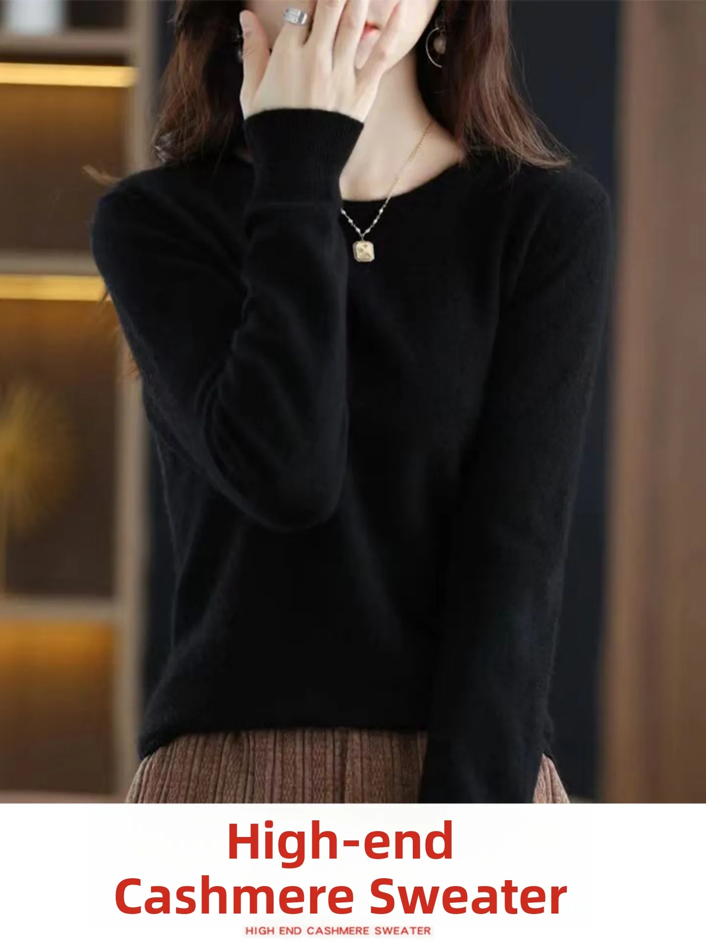 เสื้อสเวตเตอร์ผ้าขนสัตว์แท้ 100% ทรงหลวม แขนยาว สำหรับผู้หญิง ให้ความอบอุ่น เหมาะสำหรับเป็นเสื้อชั้นใน