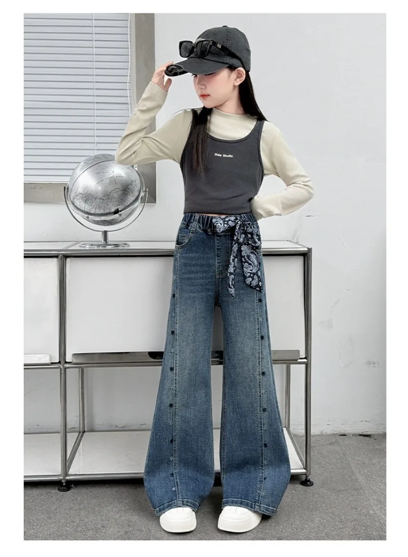 Mädchen-Schlaghosen UNITIM Herbst 4-14 Jahre Kinder-Jeans Skinny Freizeithosen für junge Mädchen und Teenager Mädchen Denim-Hosen – Detail 9