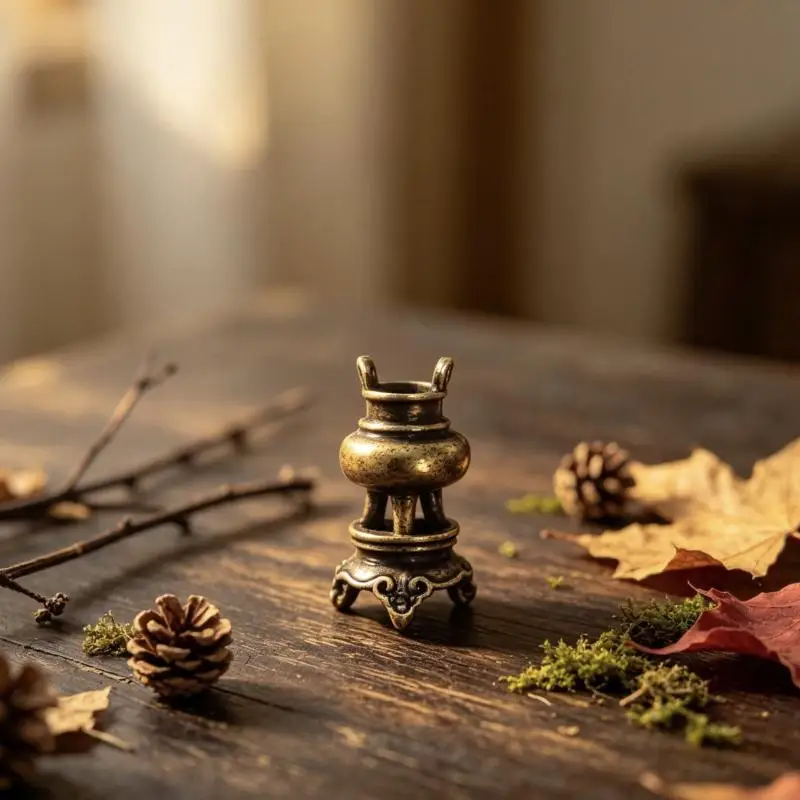 Retro Brass Mini Tripod Incense Burner Holder Vintage Small Treasure Decorative Desktop Ornament For Home Office Tea Room