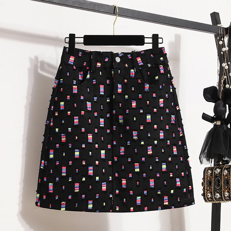   Patchwork A-lijn rok Trendy hoge taille denim rok voor dames zomer plus maat f body rok