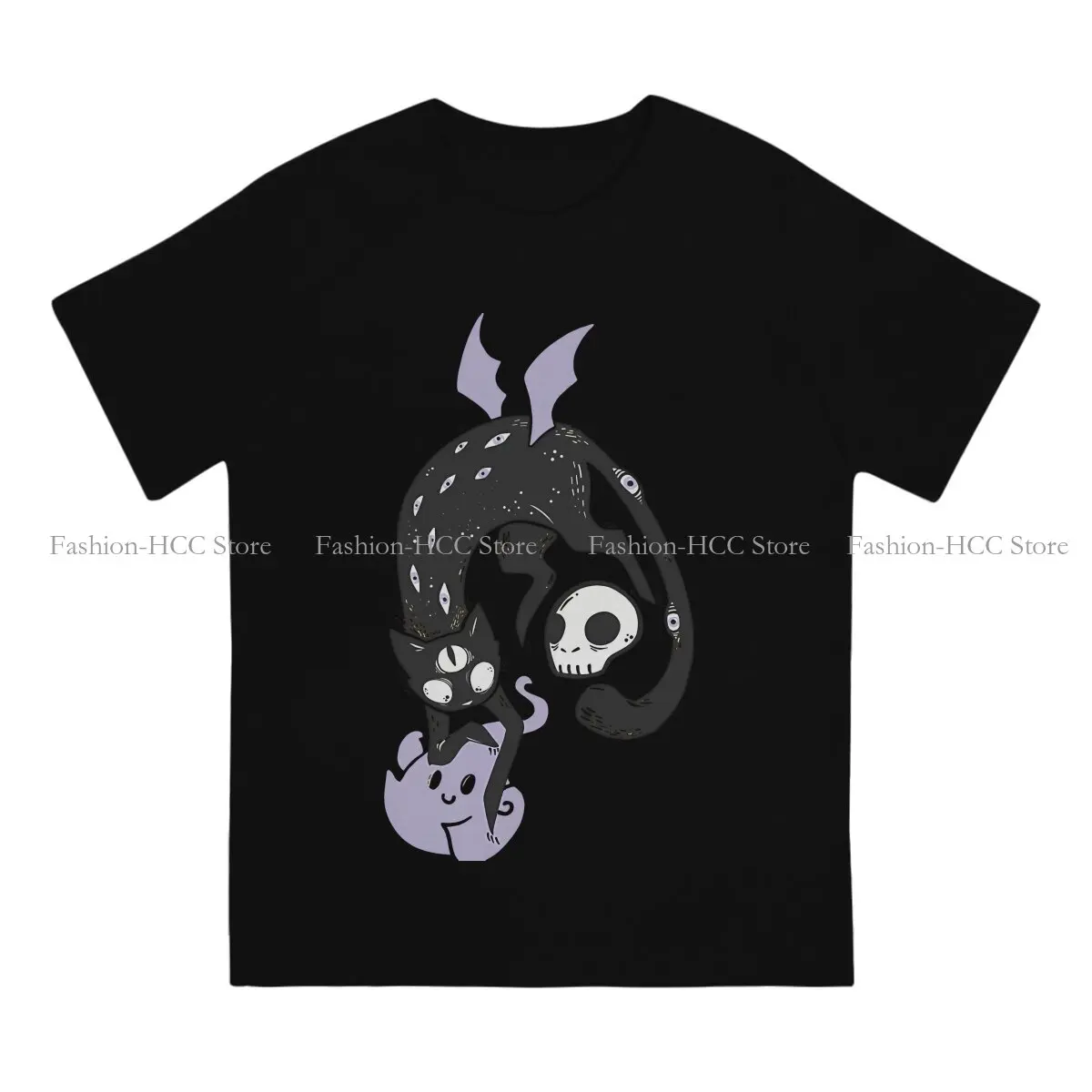 Creepy Cute O Neck TShirt Black Cat Pure Cotton Classic T Shirt Men Clothes Fashion