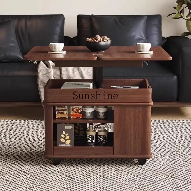 

Mobile folding trolley lifting solid wood small apartment tea table living room household multi-functional side table