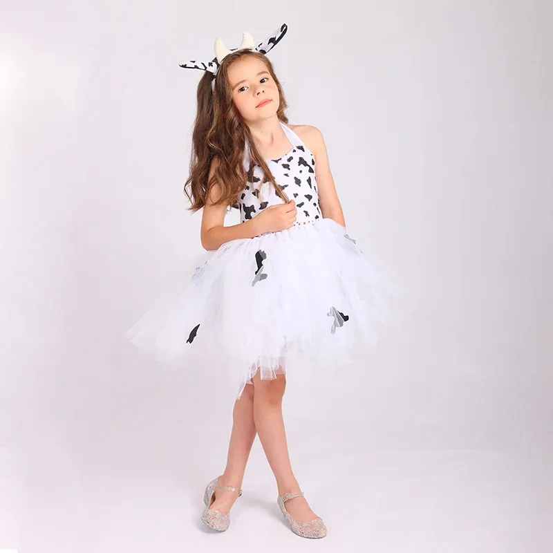 Kids Animal Cosplay Costume Baby Girl Forest Theme Giraffe Cow Tiger Leopard Zebra Print Tutu Dress Birthday Jungle Party Outfit