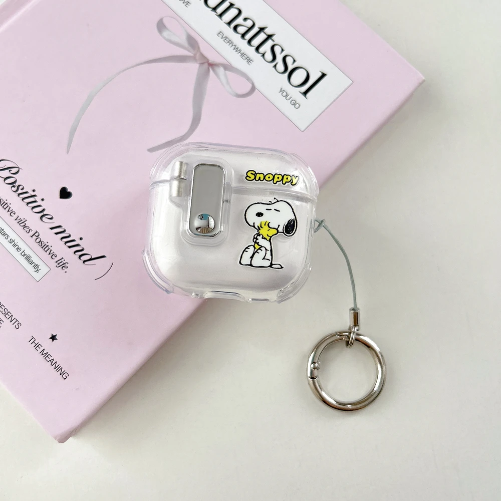 Cute Cartoon Snoopy Transparent Earphone Case For Airpods 4 Pro 2 1 2 3 Wireless Bluetooth Headset Protective Cover Key Chain