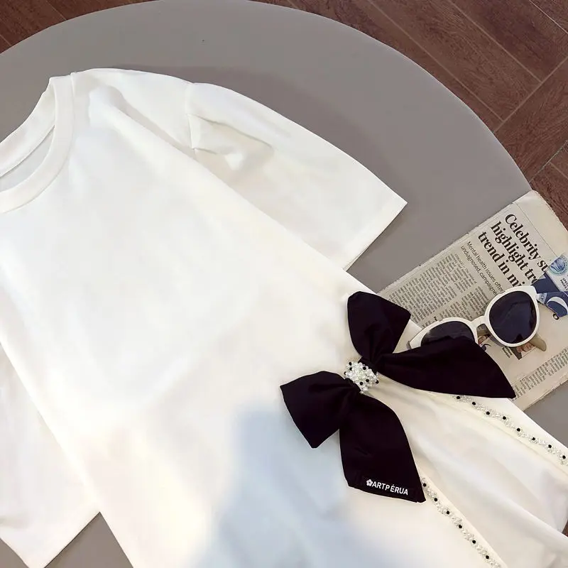 plus maat zwaar verfraaid T-shirt met knoop ort Sve Design speciaal voor vrouwen die 300-poes Koreaanse Sle weegt