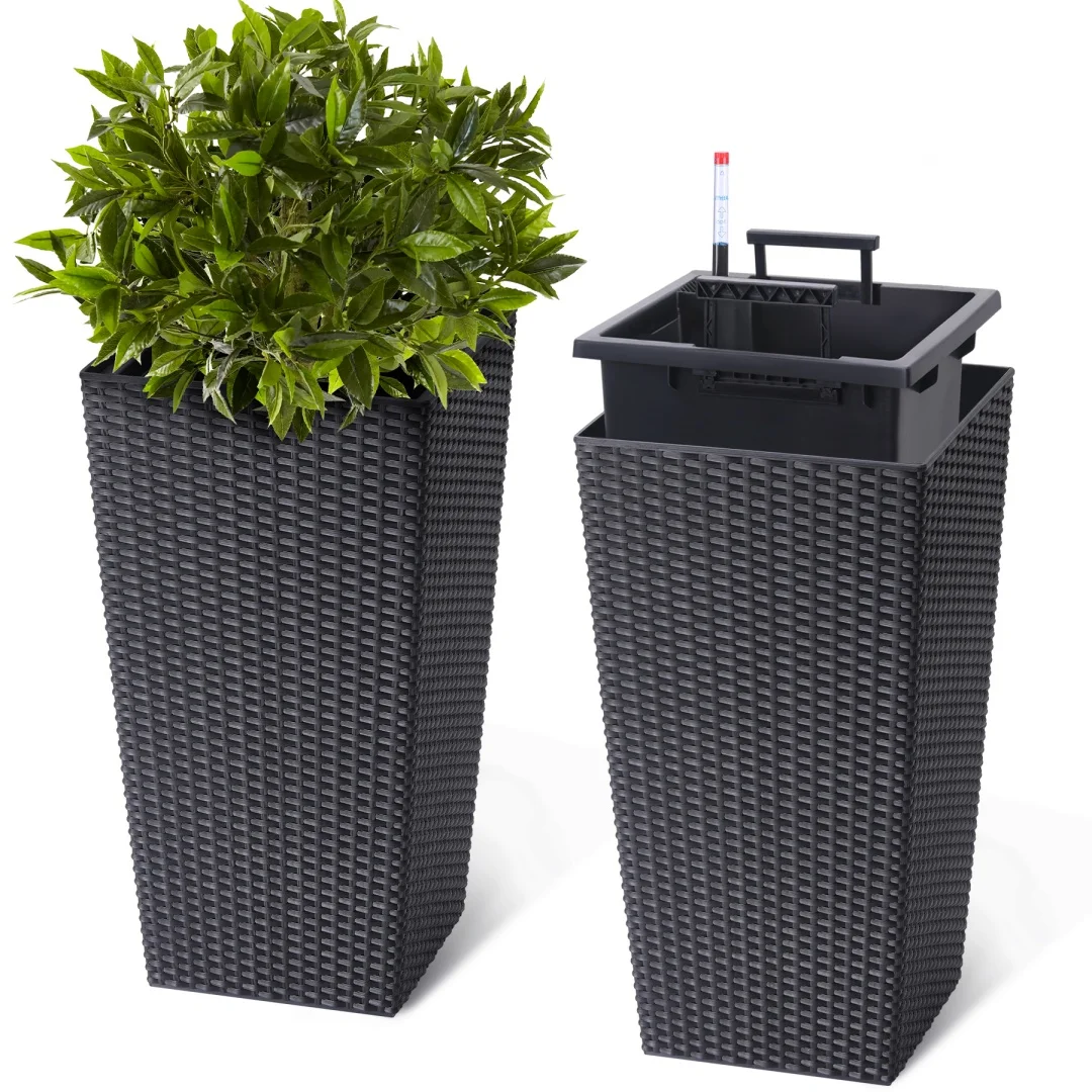 Set of 2 Rattan Style Planter, 30