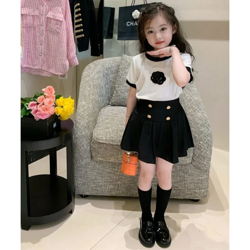 vestito a due pezzi ragazza ragazza vestito da bambino gonna di jeans Zhongdatong principessa 2024 set T-shirt abito estivo manica corta prendisole bambino