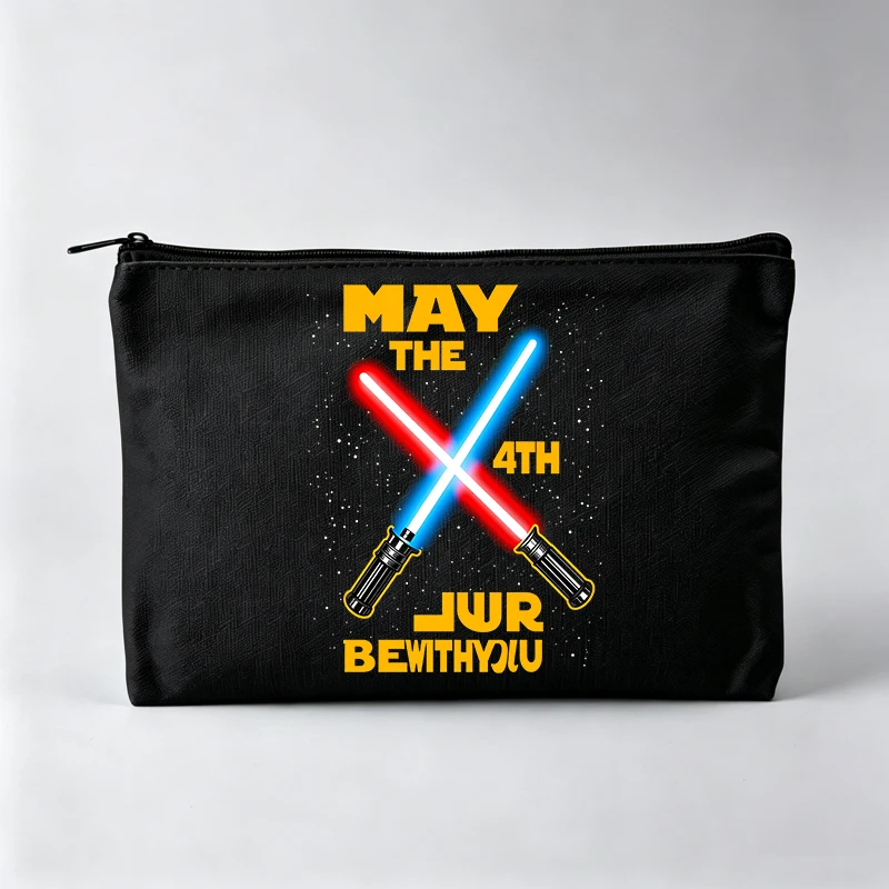 Women's Light Saber Cross Print Makeup Bag with Typography Graphic, Casual Cosmetic Pouch for Daily Use