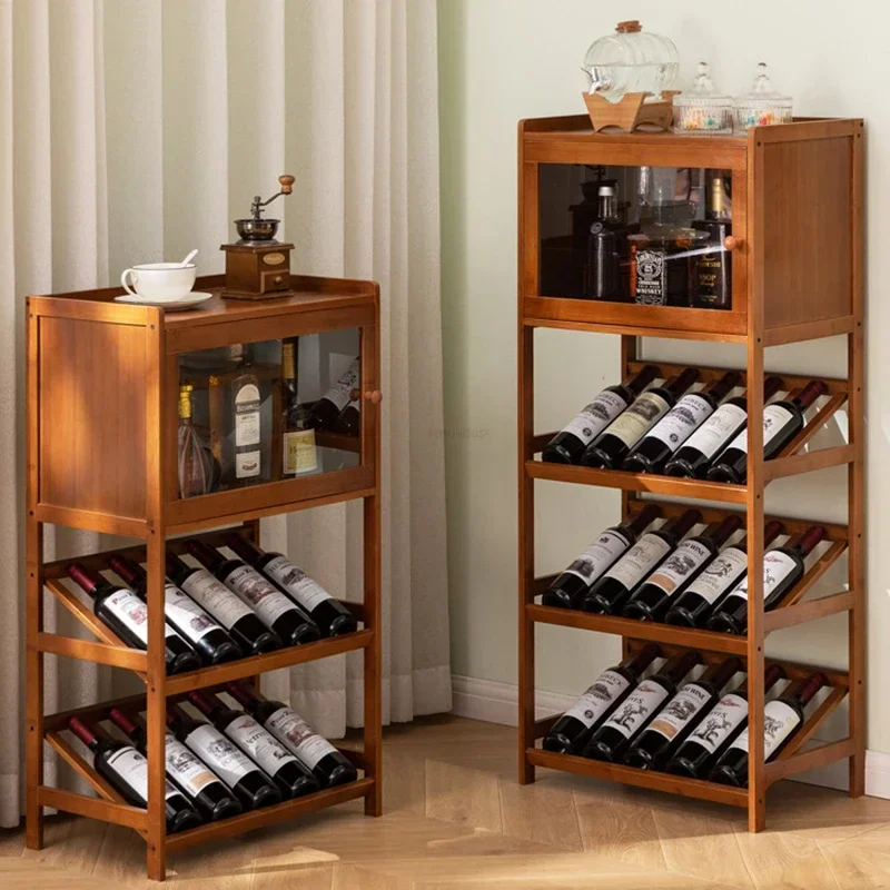 

European Bamboo Wine Cabinets Home Restaurant Multi-layer Display Wine Racks Simple Floor-to-ceiling Living Room Wine Cabinet