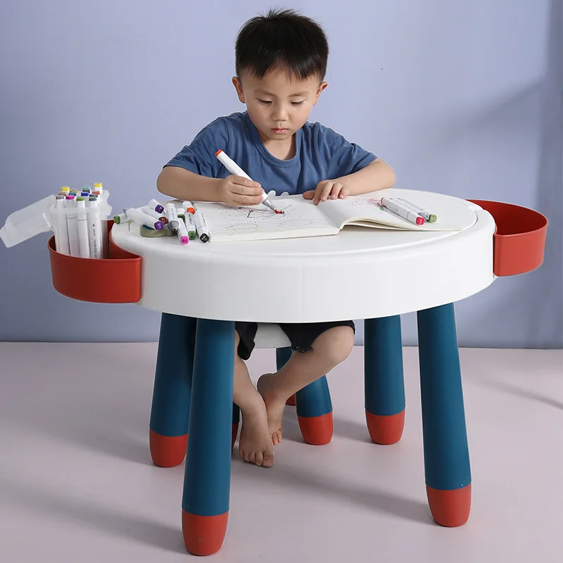 

Kindergarten table and chair set children baby eating toys plastic small table home student writing class study table kid desk