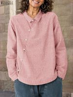 Fashion Autumn Stripe Blouse ZANZEA Women Shirt Elegant Lapel Neck Long Sleeve Tops Casual OL Work Blusas Female Mujer Oversize