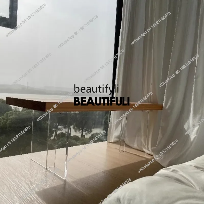ss8350 bay window solid wood coffee table, living room household small apartment acrylic suspended low square table bedroom girl