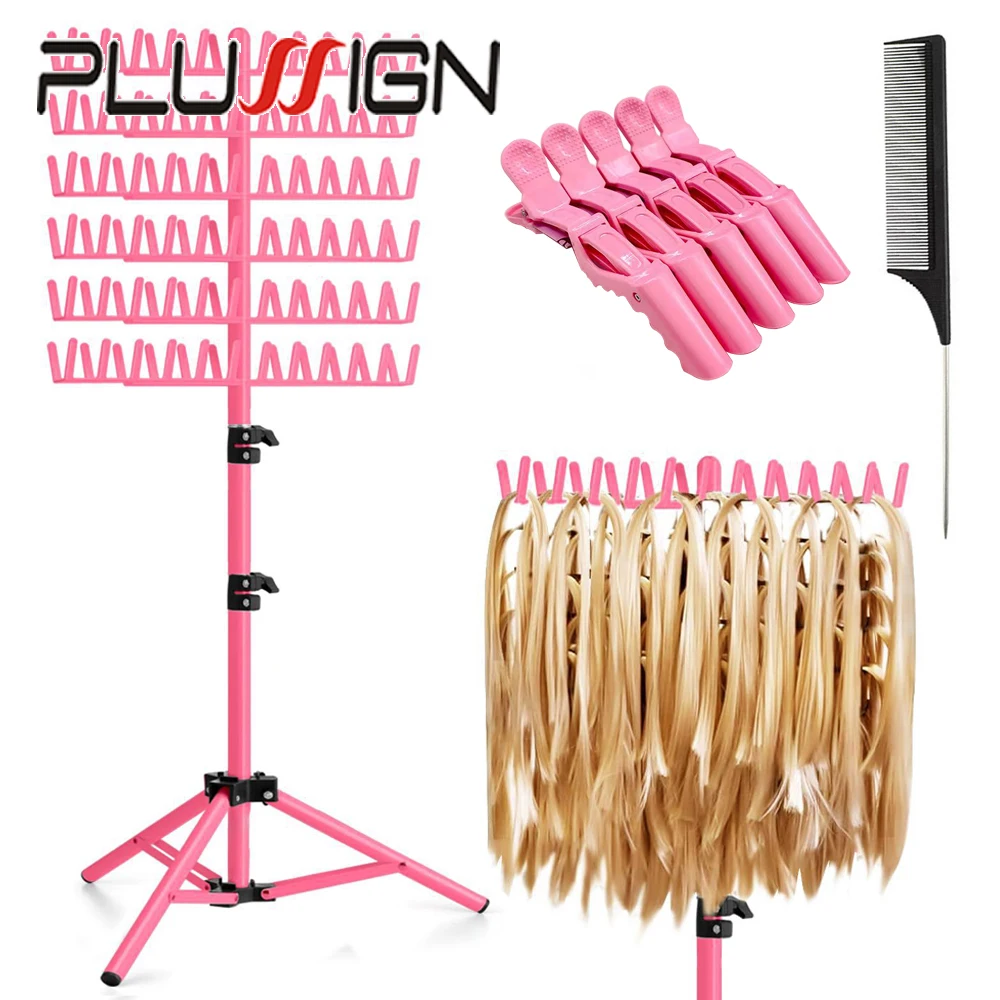 Braiding Hair Tripod With Clips & Comb 144 Pegs Braiding Hair Rack With Black Detachable Tray For Placement Hair Extension Tools