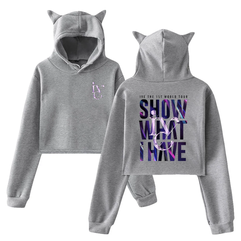 

IVE World Tour Show What I Have Hoodies Women Cat Ears Hoodie Kpop Fashion Crop Tops Streetwear Hip Hop Female Short Sweatshirt