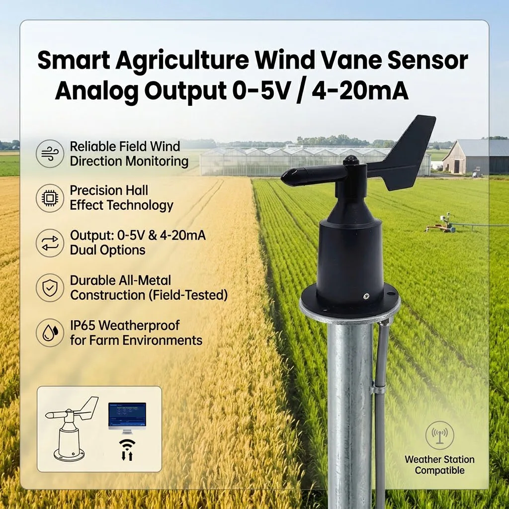 

Analog Output 0-5V 4-20mA Hall Effect Wind Vane Sensor Wind Direction Sensor Outdoor Weather Station