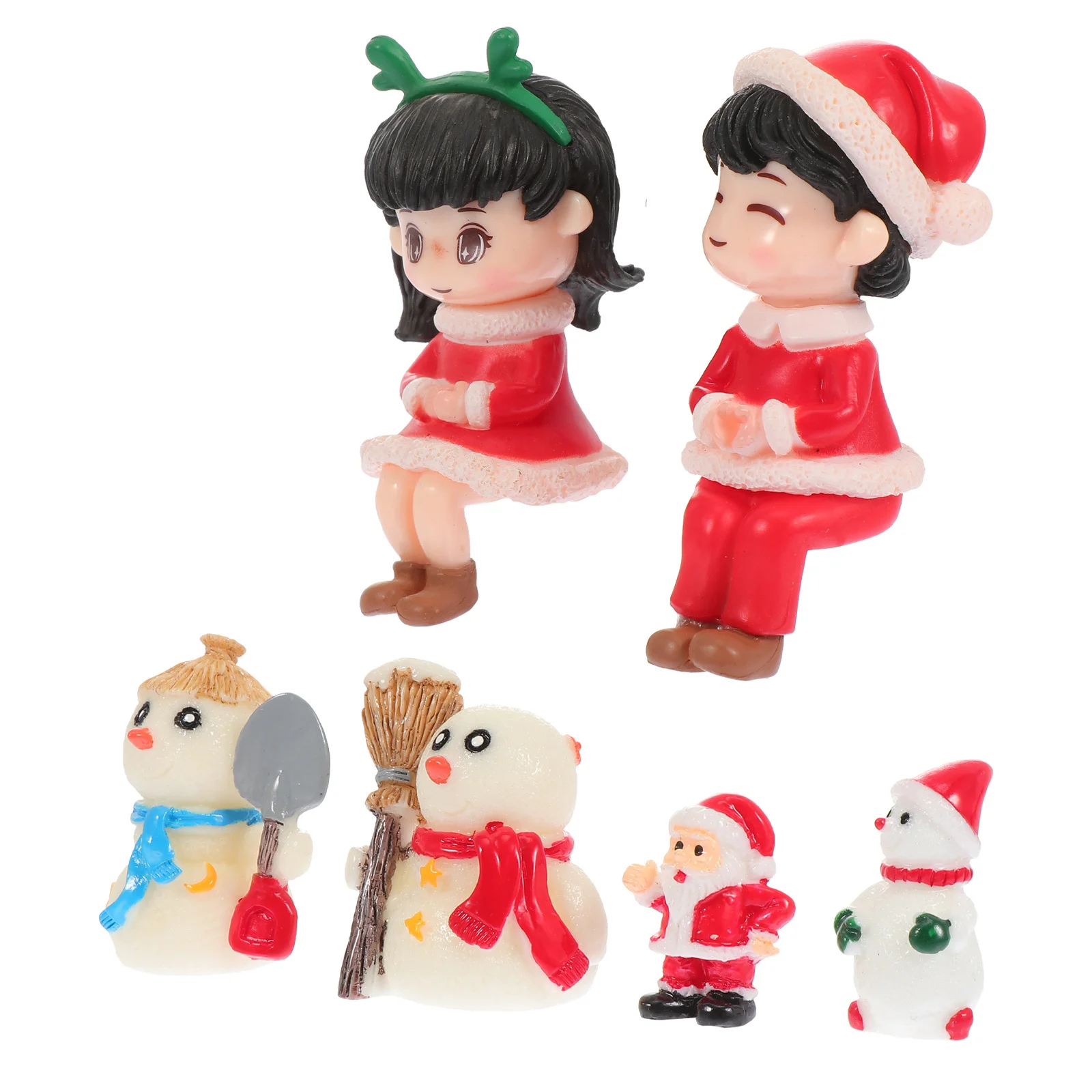 

6Pcs Micro Landscape Decor Resin Miniature Xmas Adornment Lifelike Snowman Santa DIY Decoration for Living Room Garden Scene