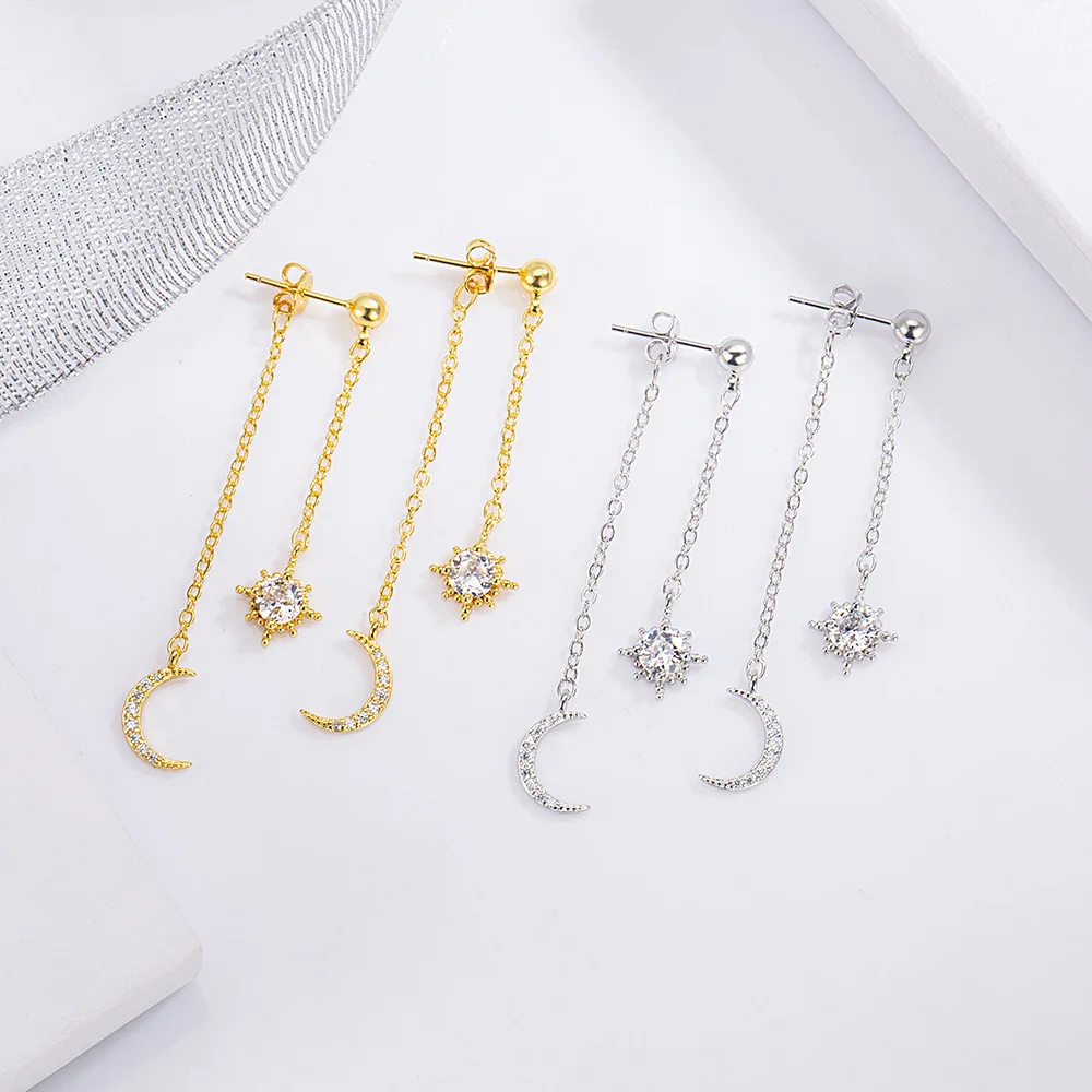 Ohrringe aus 925er-Sterlingsilber, lange Kette, Stern-Ohrring, Damenmode, schlicht, Geburtstag, Hochzeit, Jahrestag, Schmuck, Geschenk