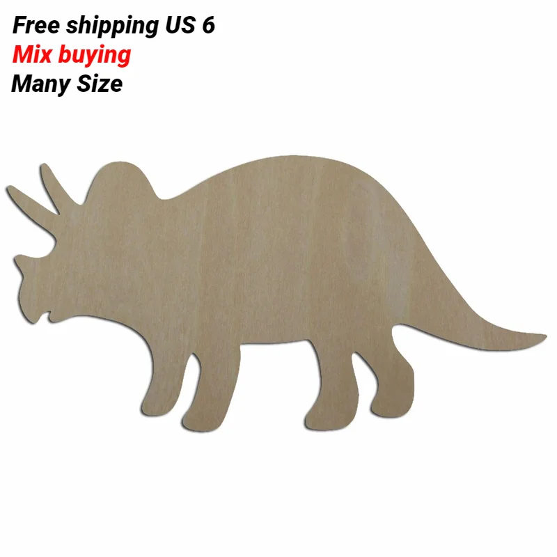 Unfinished Unfinished Laser Cut Blanks, Wooden Animal Shape, Triceratops, Dinosaur Cutouts for Embellishment Craft Supply