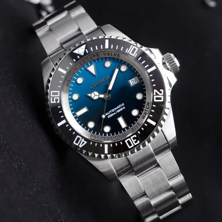 CRONOS Men Automatic Watch 44mm Mechanical Wristwatch Sapphire Mirror Diver 2000M Waterproof BGW-9 Luminous NN35 Ceramic Bezel