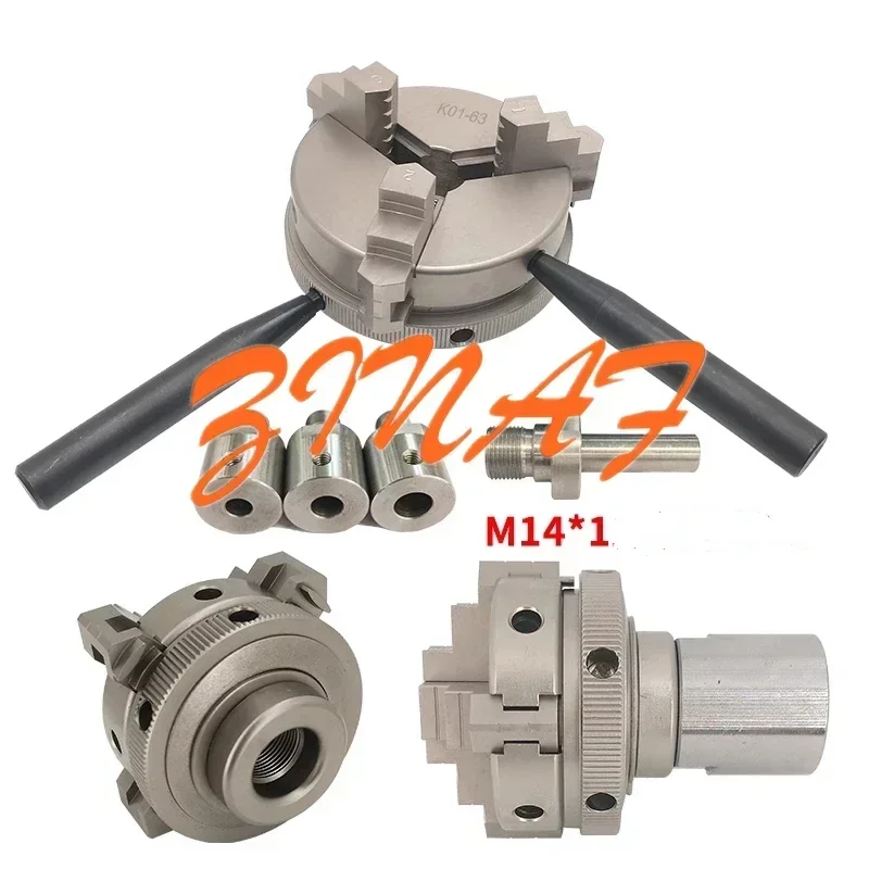 K01 50 K01 63 K02-50 Non rusting nickel plating Chuck three/four Jaw,Suitable for Mini Lathe Chuck M14*1 Connecting rod adapter