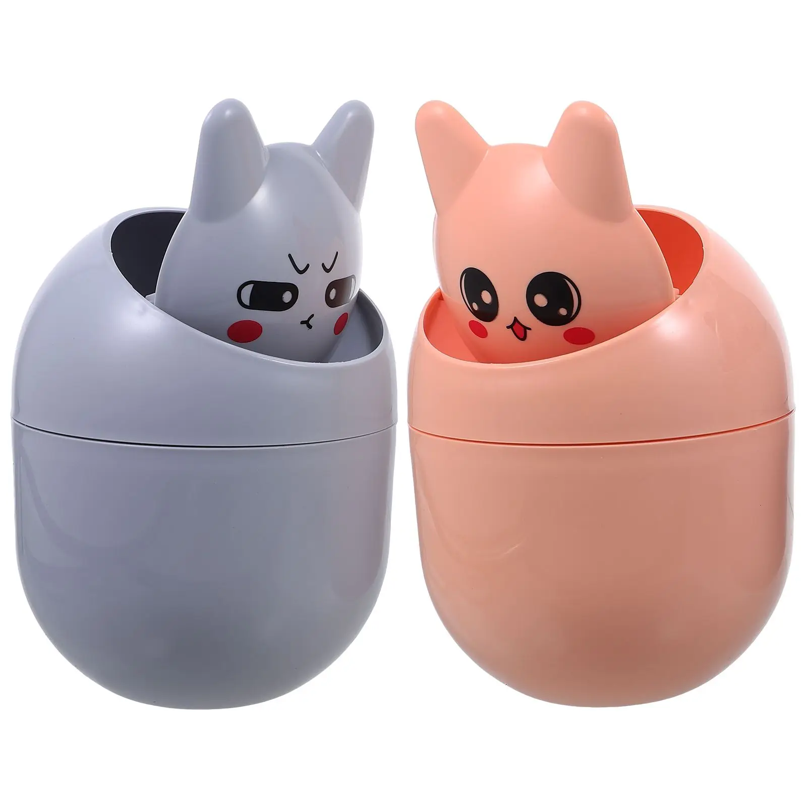 2 Pcs Mini Trash Can Plastic with Lid Garbage Desk Vacuum Cute for Small Office