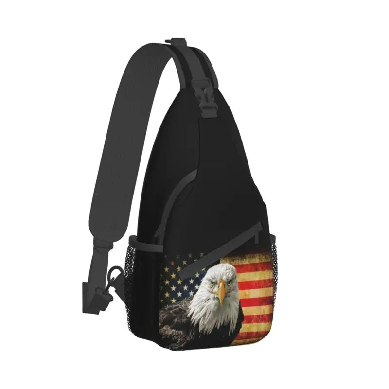 Mochila cruzada Vintage con bandera de águila americana para hombre, bandolera de hombro personalizada, bolso de pecho para viajar, mochila de día