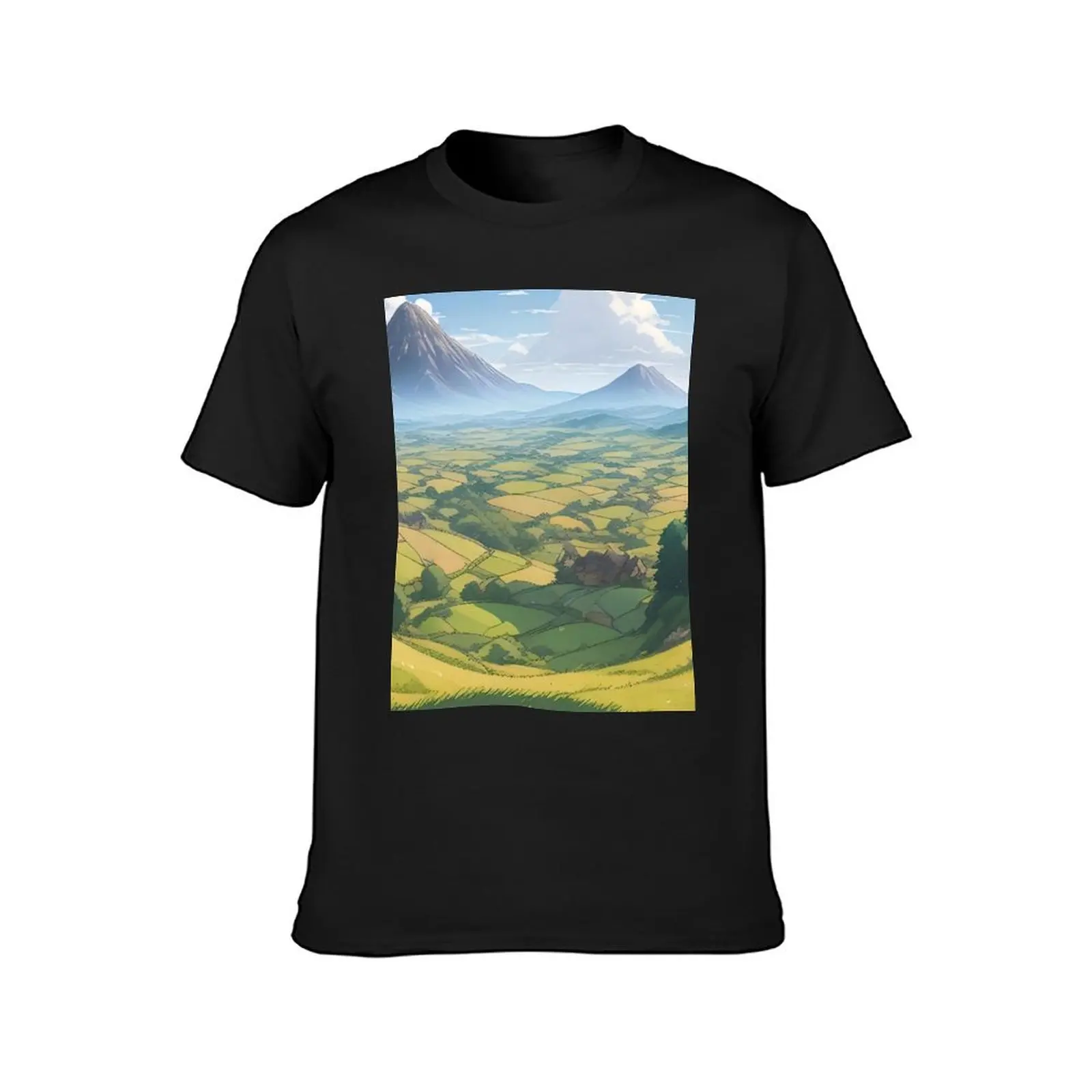 Peaceful Valley Amidst Majestic Mountains Under Clear Skie T-Shirt sports fans plus size tops mens graphic t-shirts anime