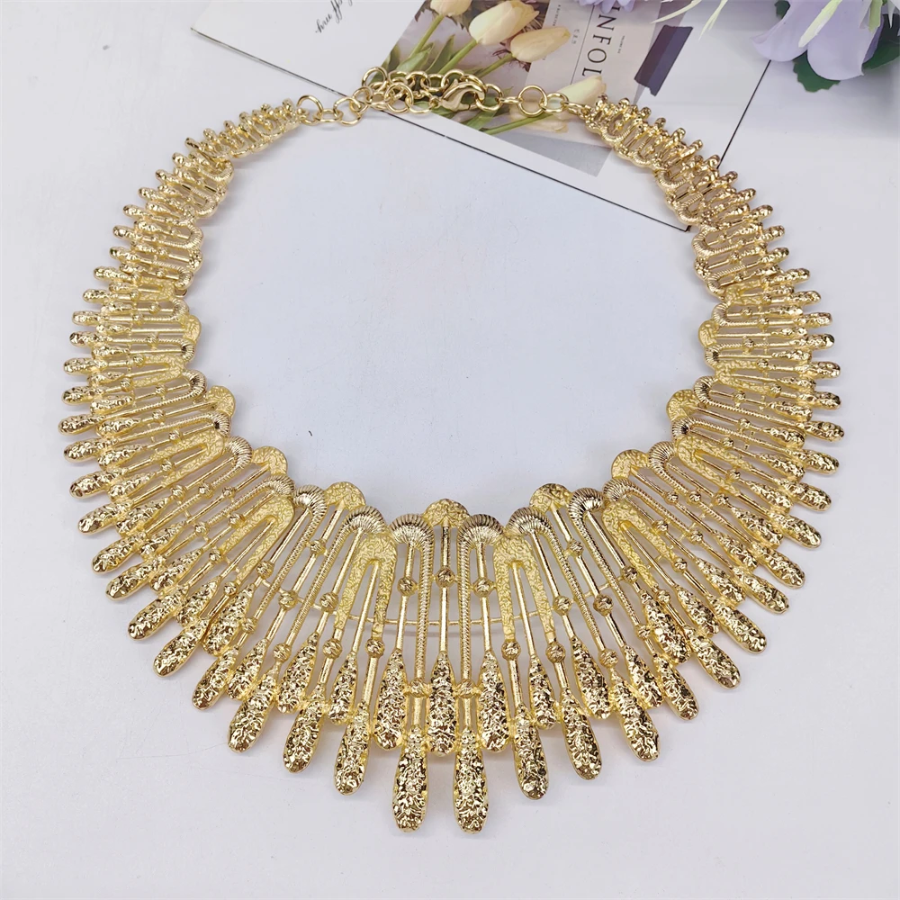 ESALE Italian Gold Plated Big Jewelry Sets Large Exaggeration Necklace Bracelet Earring Ring 4 Pcs/Set For Women Wedding Gifts
