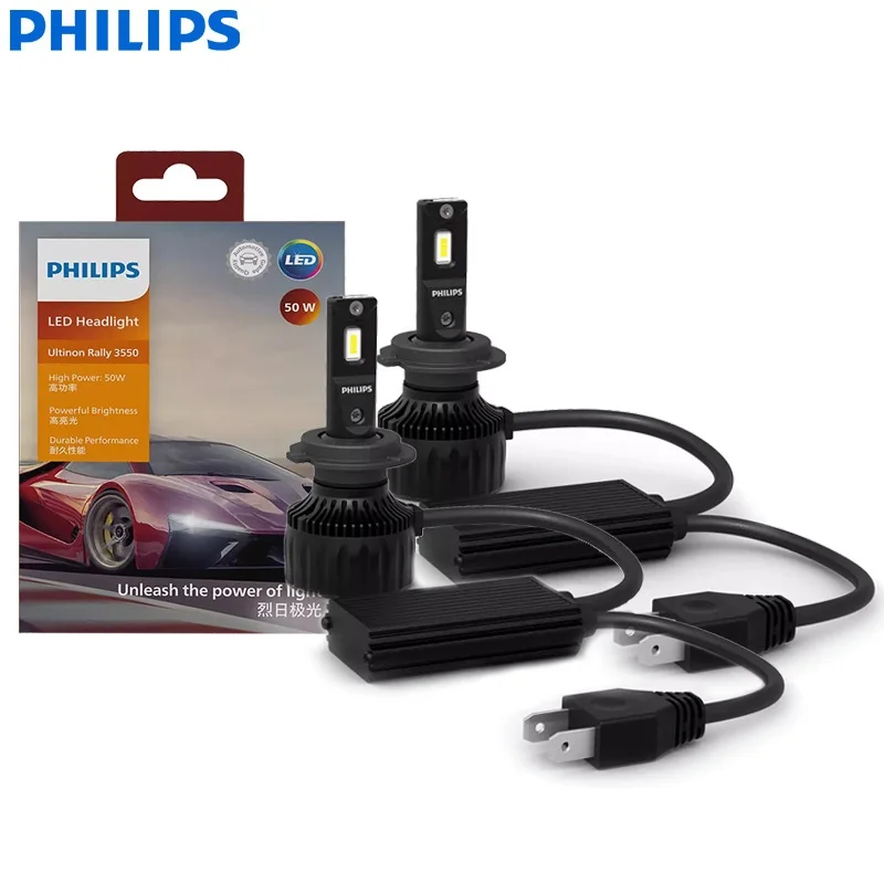 Philips LED H7 100W 9000LM Ultinon Rally 3550 Car Light 6500K White High Power Lumen Watt Upgrade High Low Beam 11972U3550X2