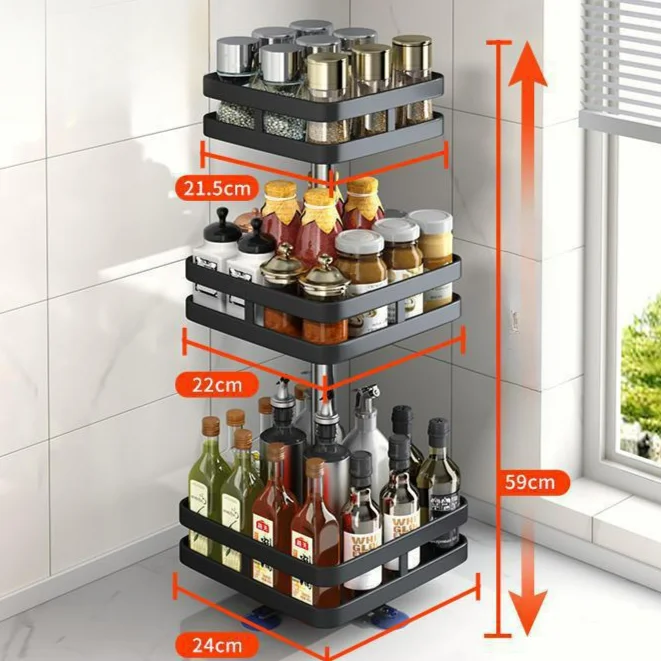 Kitchen Organizer Spices Rack 360° Rotating Seasoning Holder Storage Tray Multipurpose Storage Rack for Kitchen Countertop