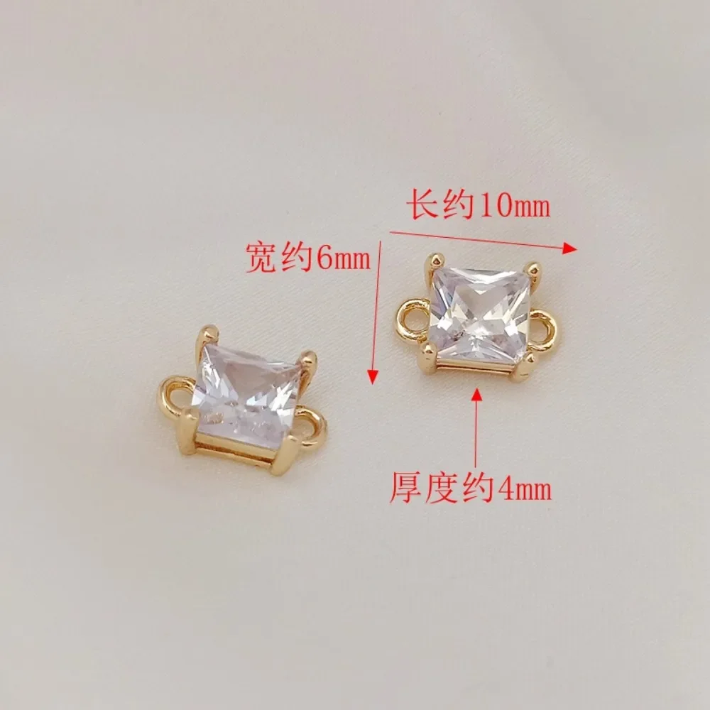 14K Gold-plated, Square Zircon Inlaid, Double-hanging Connection Bracelet, Necklace, DIY Handmade Jewelry Accessory Material