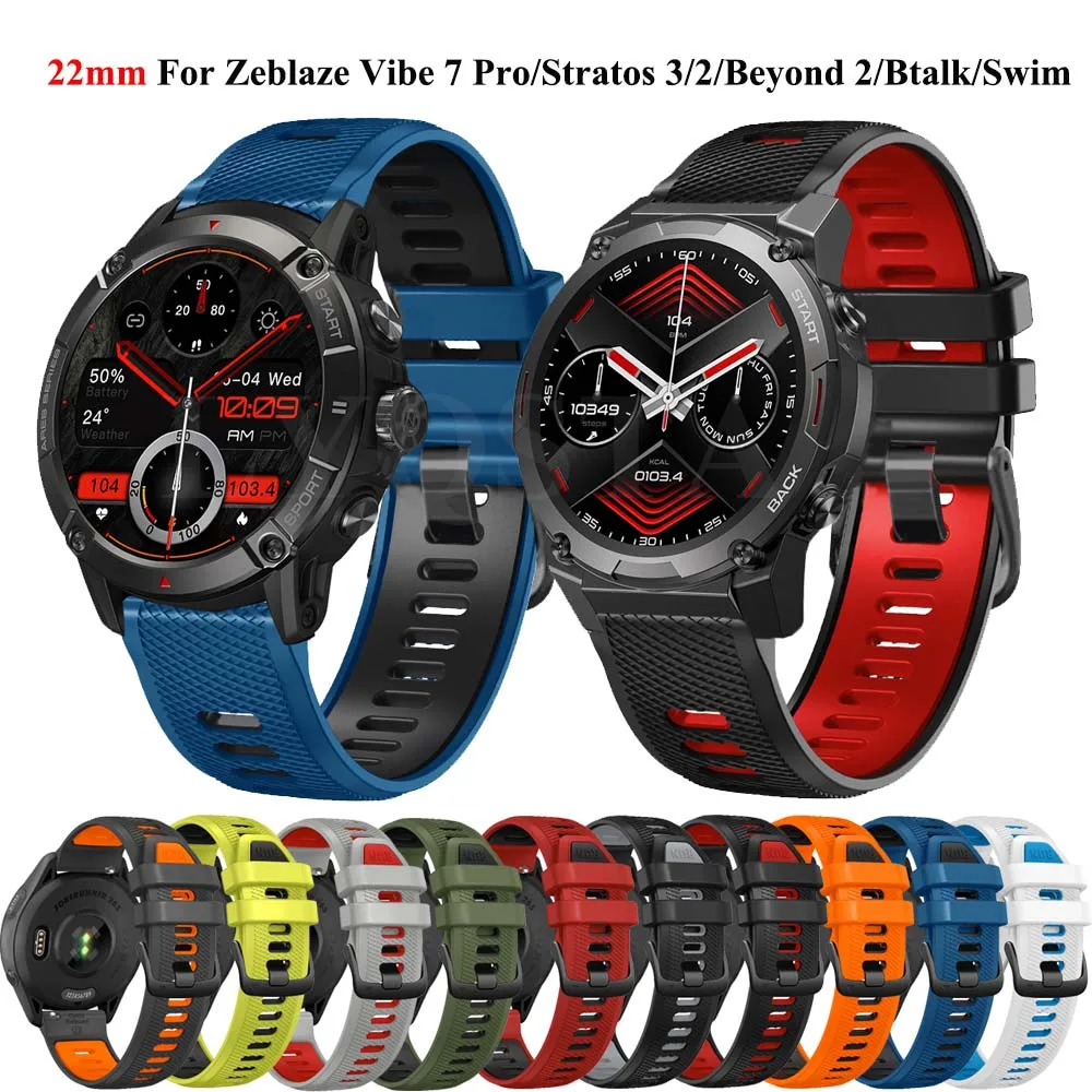 22mm Silicone Strap For Zeblaze Vibe 7 Pro/Lite/Btalk/Swim Watch Strap Band Bracelet For Zeblaze Stratos 3 Replacement Watchband