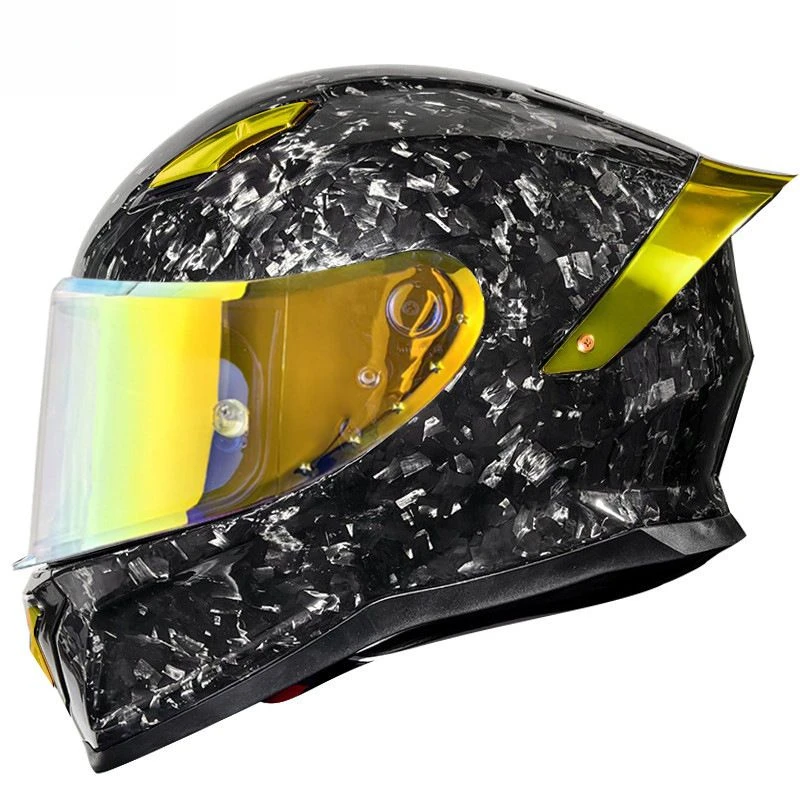 Newest Gradient Pure Yellow Carbon Fiber Forged Pattern Full Face Helmet DOT ECE Certified Daily Racing Motorcycle Capacete