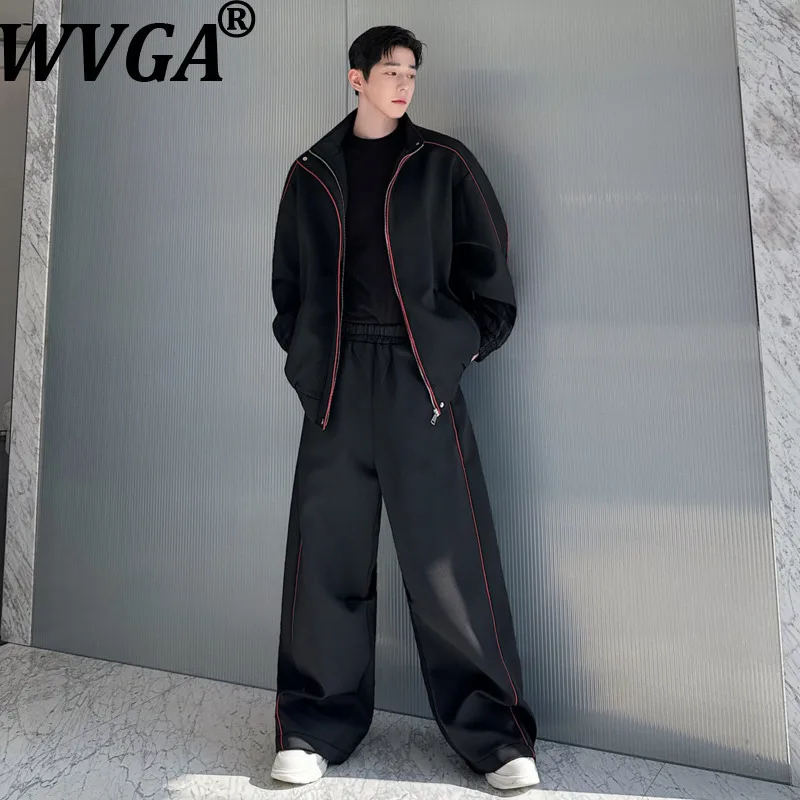 WVGA 2026 Spring New Men Tide Trendy Personality Rolling Stand Collar Coat Niche Chic Casual Straight Pants Two-Piece Set W19510