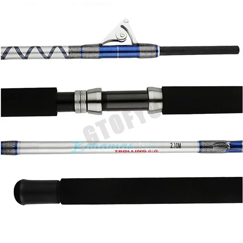 1.98M 2.1M Saltwater Spinning Big Game Fishing Rod 50kg 2 Piece Offshore Trolling Rod Sea Boat Fishing Pole with Roller Guides